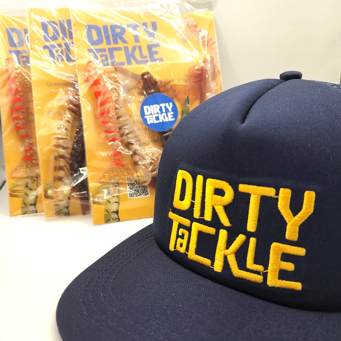 3 Packs of 5 x 120mm/4.75" Soft Plastic Prawns and a Dirty Tackle Cap
