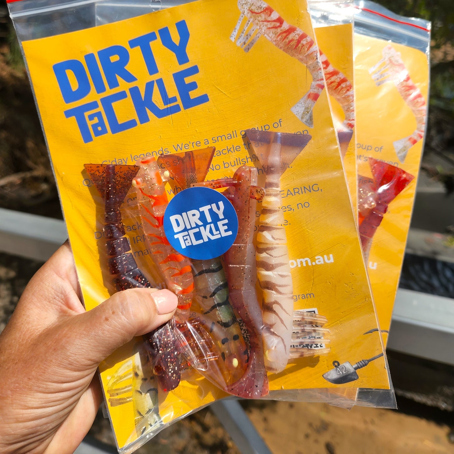 3 Packs of 5 x 120mm/4.75" Soft Plastic Prawns and a Dirty Tackle Cap - SAVE $20!