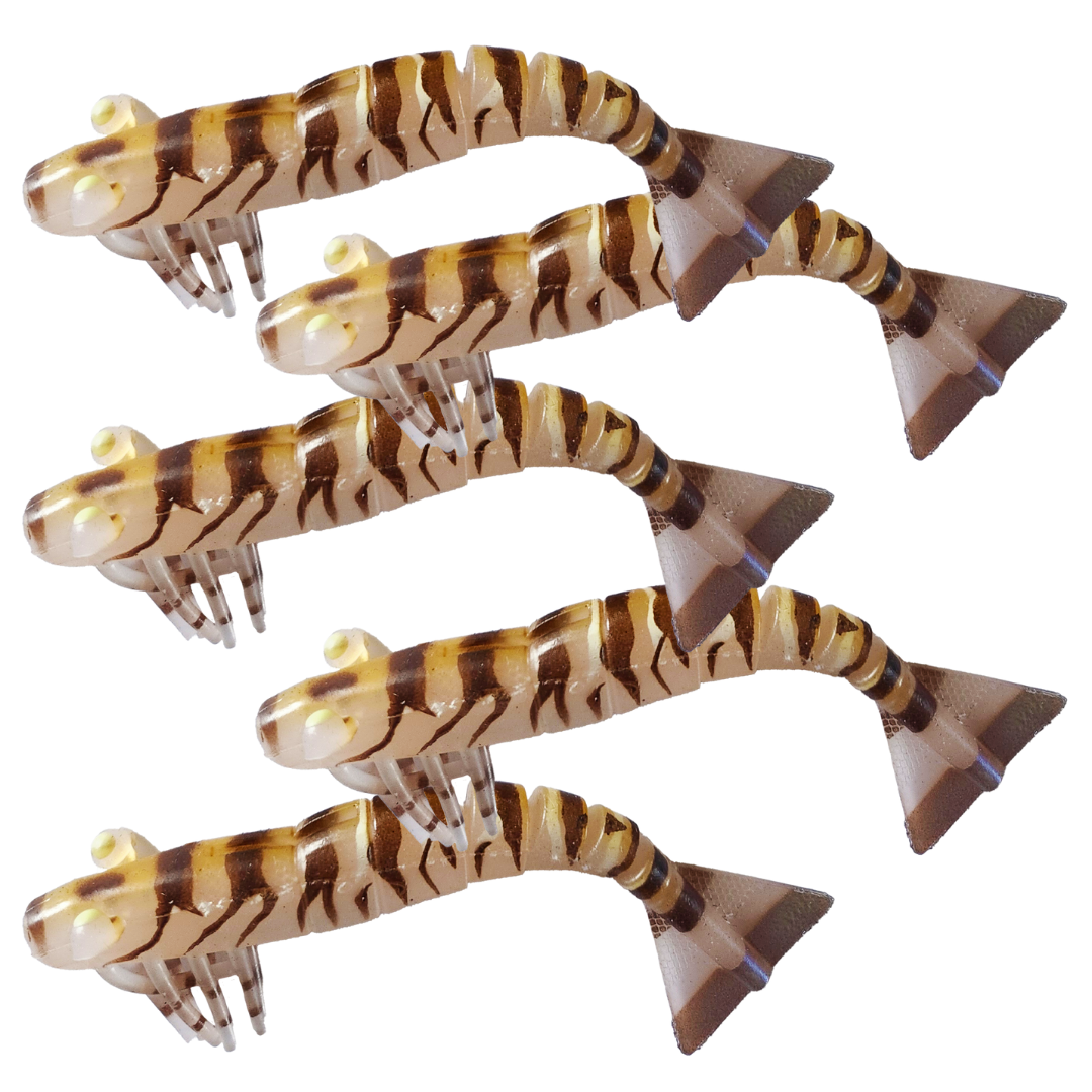 Brown Town - Pack of 5 x 120mm/4.75" Soft Plastic Prawns