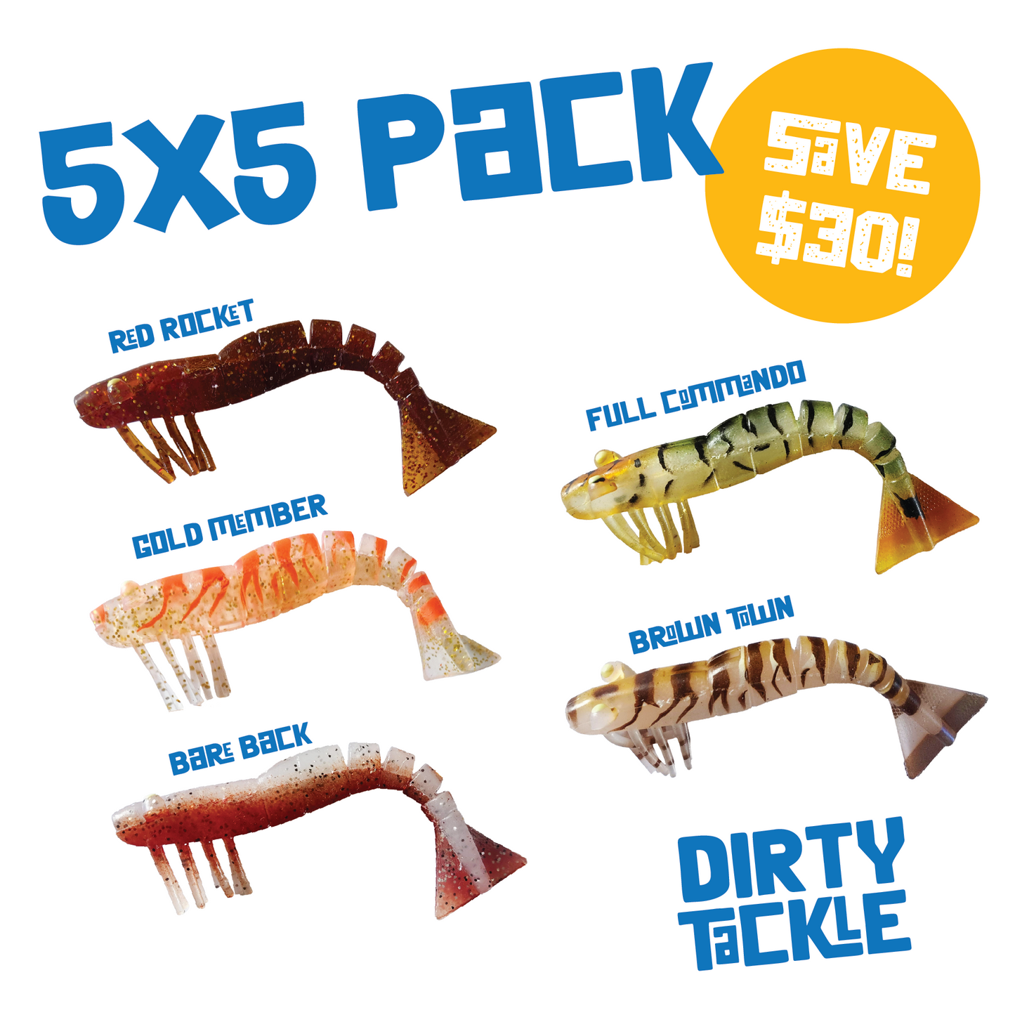 Bulk Buy 5 Packs of 5 Soft Plastic Prawns and SAVE $30!